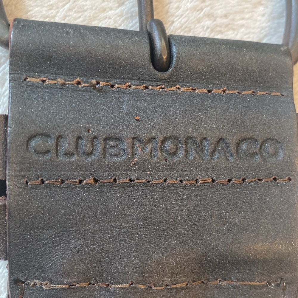 Club Monaco dark brown braided leather 2.5” wide statement belt Sz ML - Picture 2 of 4